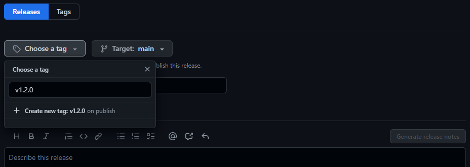 GitHub create a release tag screenshot